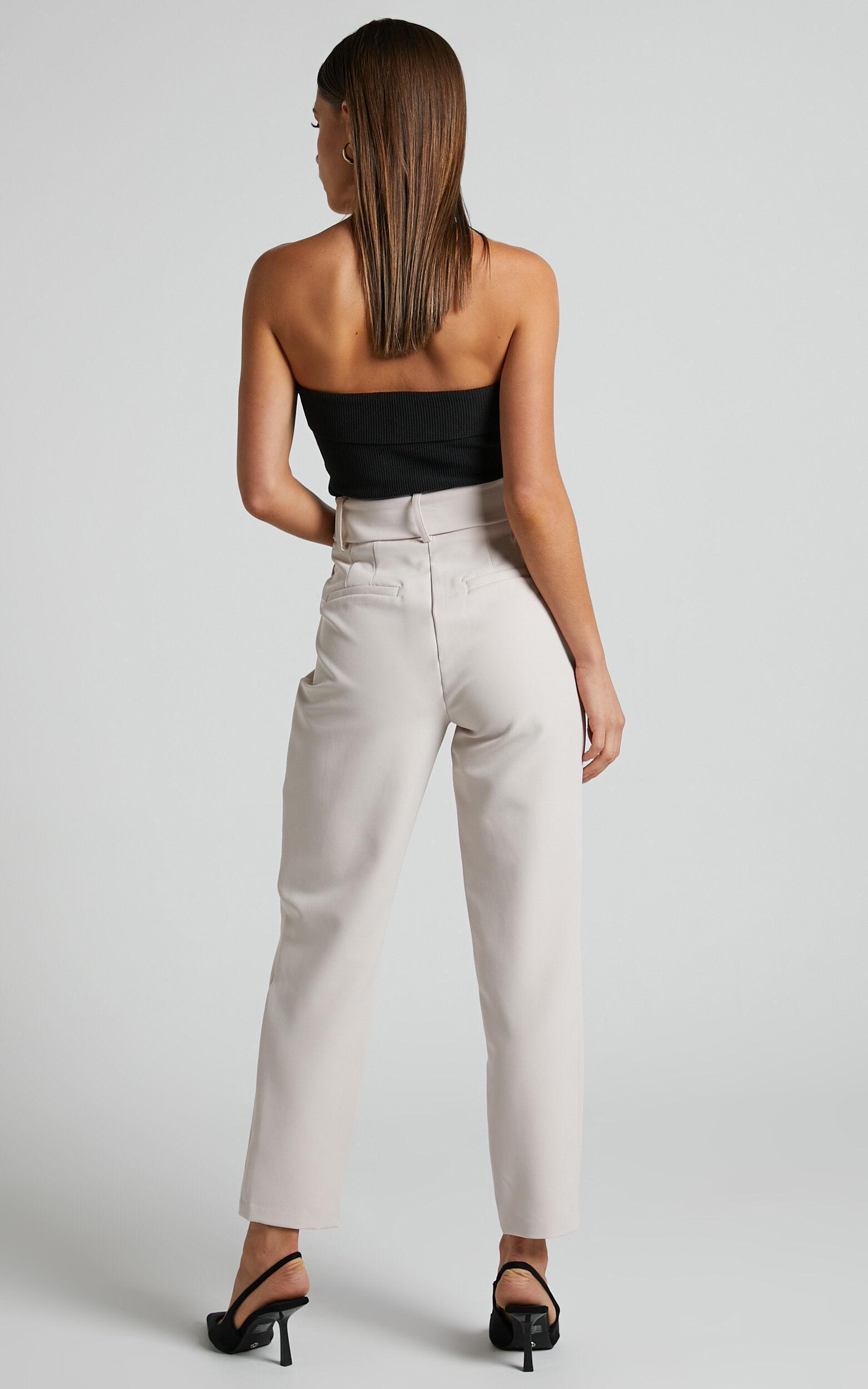 Milica Trousers - Belted High Waisted Trousers in Beige Product Image