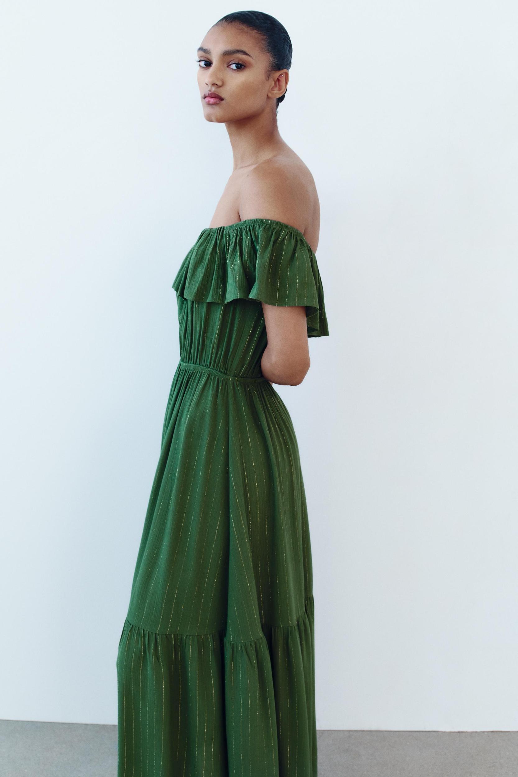 STRIPED MIDI DRESS WITH METALLIC THREAD Product Image