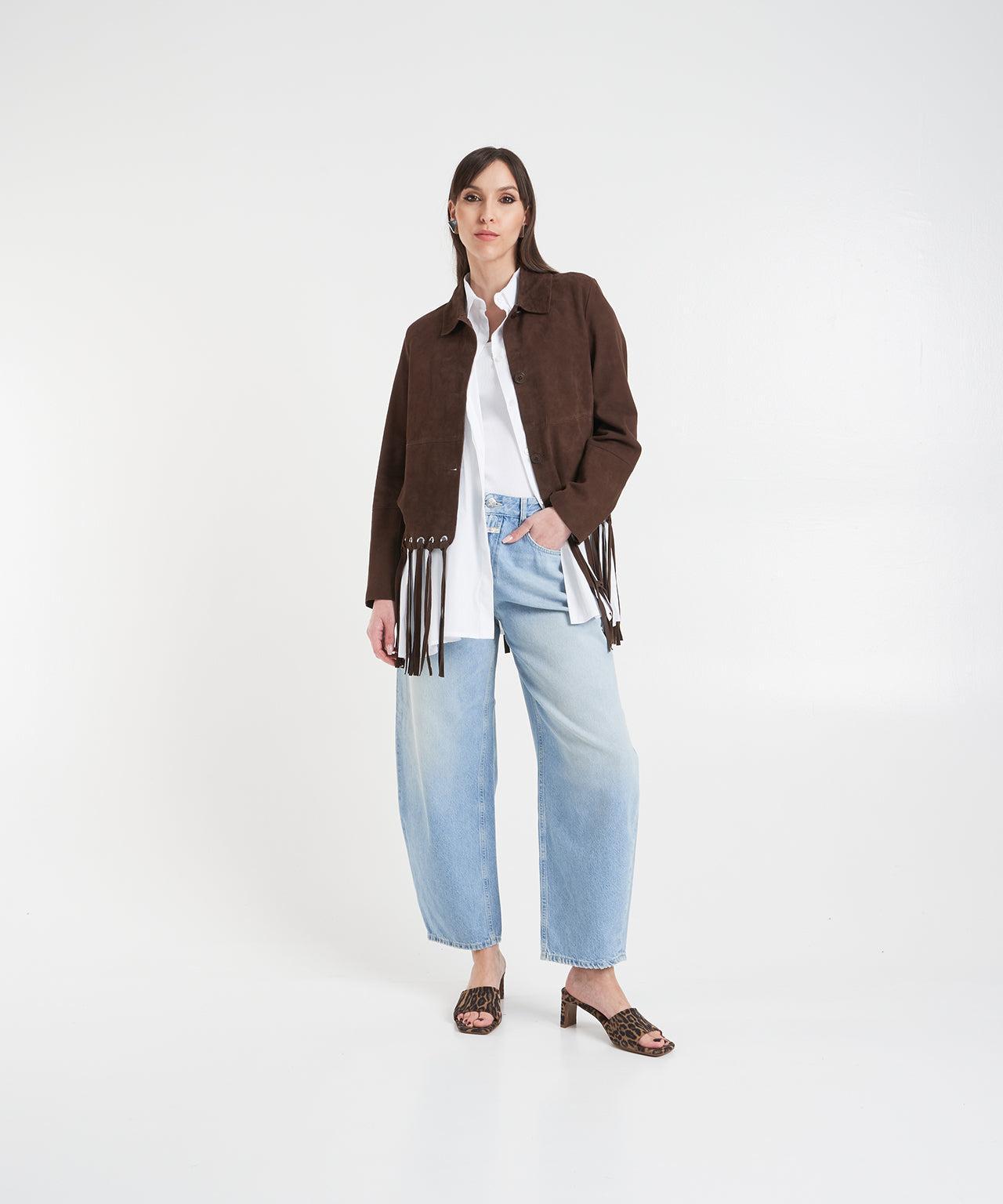Suede leather jacket with fringes Product Image
