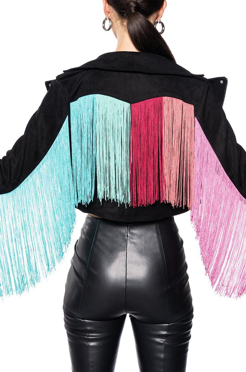 FRINGE BACK LIGHT WEIGHT MOTO JACKET Product Image