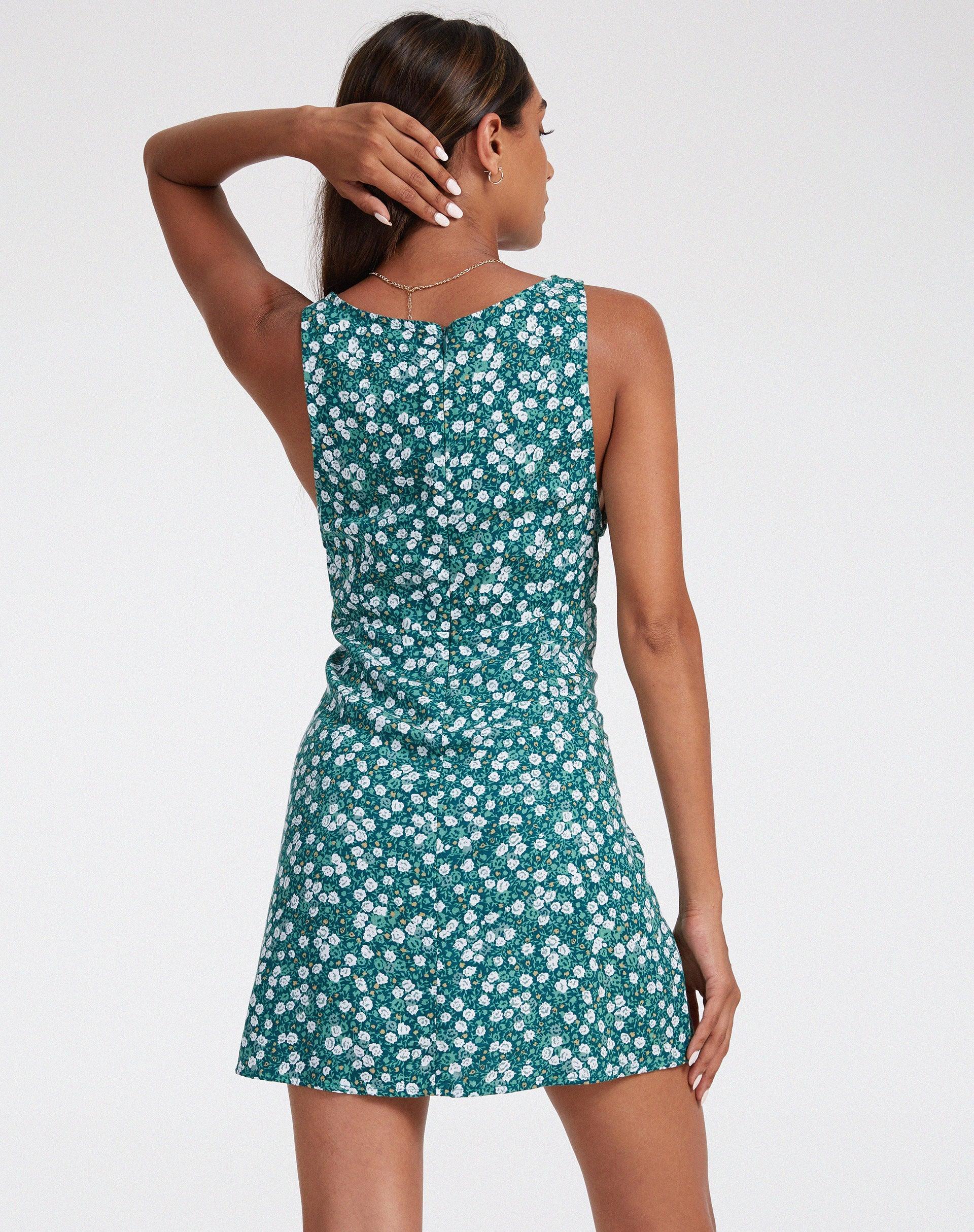 Enslee Slip Dress in Floral Field Green Product Image