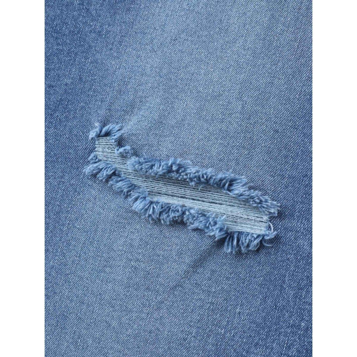 Plus Size Stretchy Ripped Flared Hem Jeans Women Midblue Medium stretch Slanted pocket Jeans BloomChic 26/4X Product Image