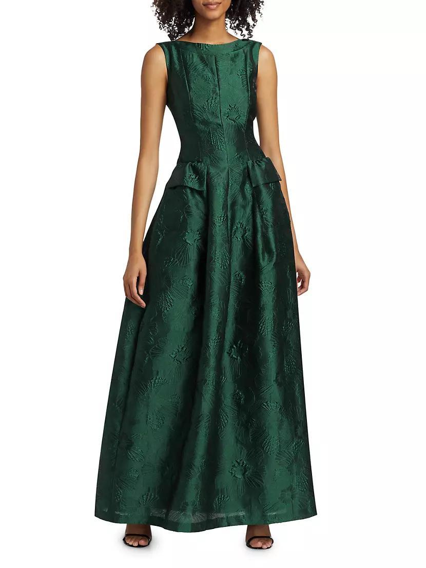 Womens Floral Jacquard A-Line Gown Product Image