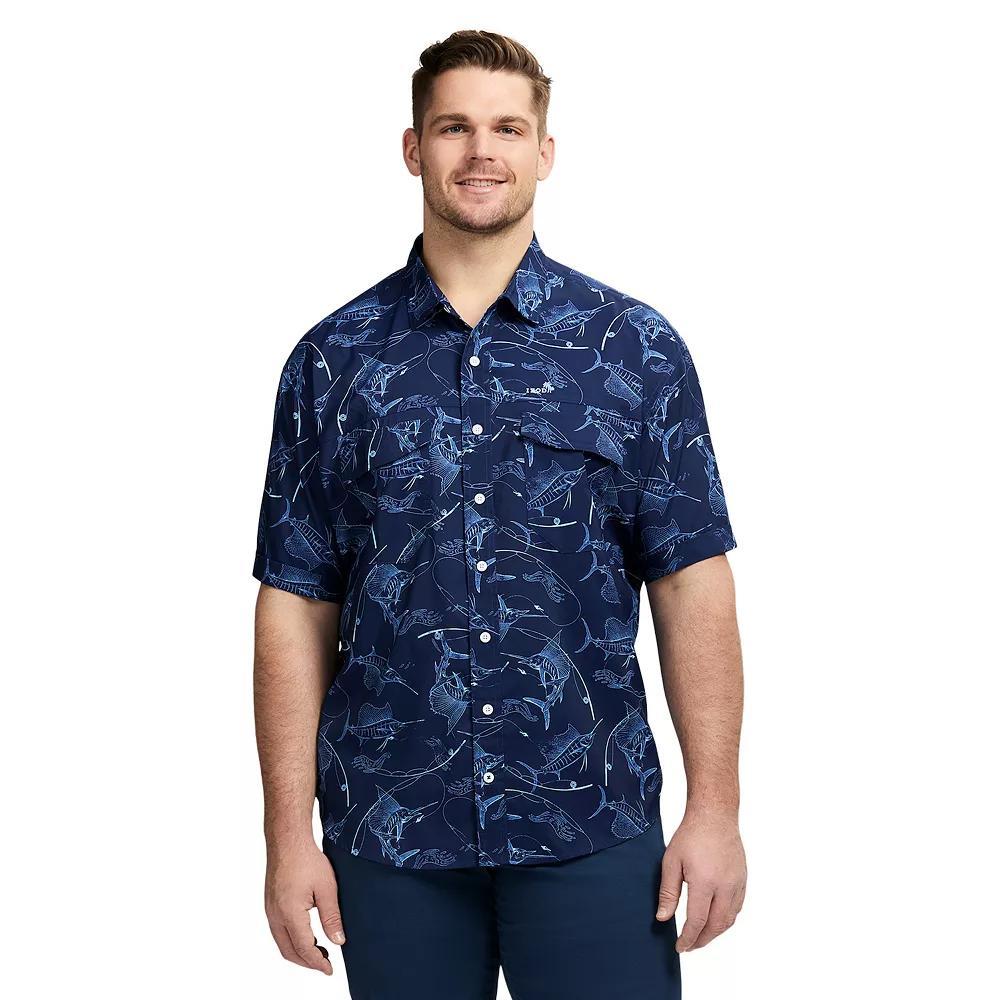 Big & Tall IZOD Sunshield Performance Woven Short Sleeve Button-Down Shirt, Men's, Size: XXL Tall, Medieval Blue Product Image