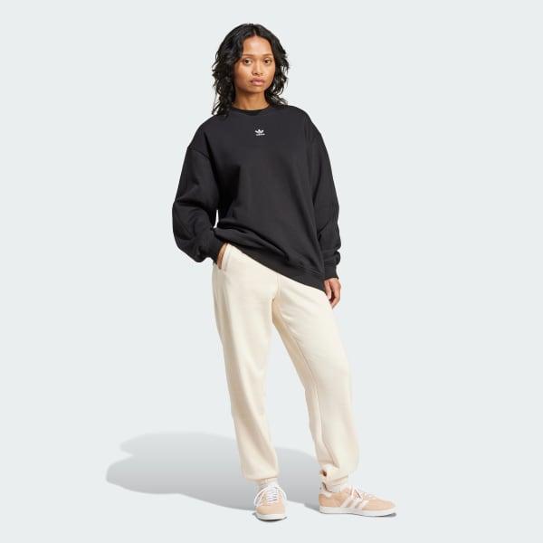 adidas Essentials Fleece Long Oversized Crew Sweatshirt Black L Womens Product Image