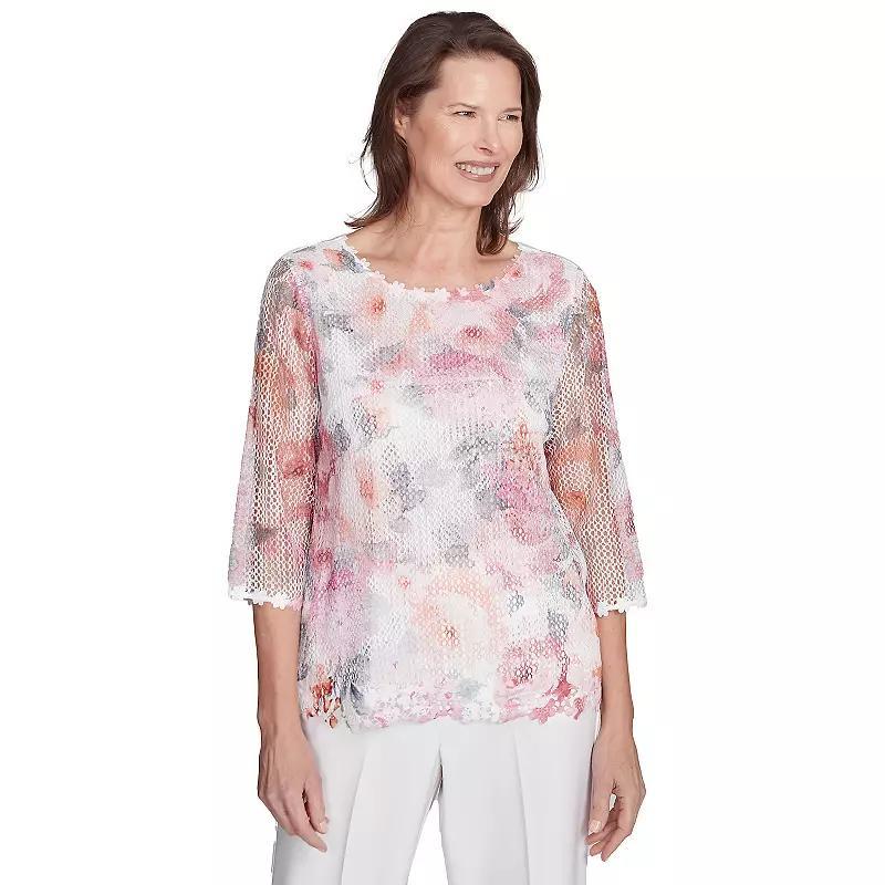 Petite Alfred Dunner Floral Mesh Watercolor Top, Womens Product Image