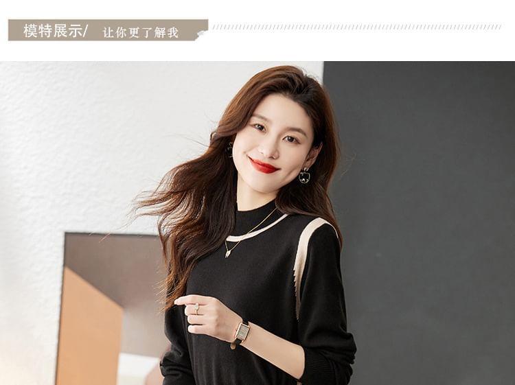 Long-Sleeve Crew Neck Striped Sweater Dress Product Image
