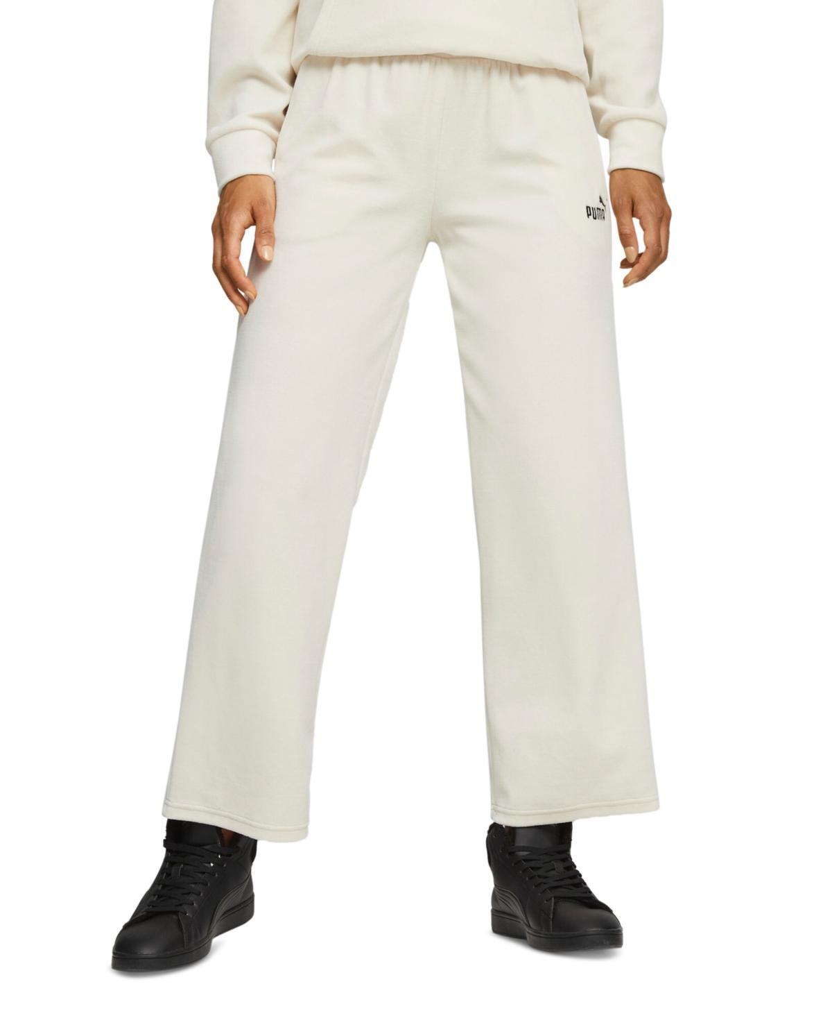 PUMA Essentials Elevated Velour Straight Pants (Alpine Snow) Women's Clothing Product Image