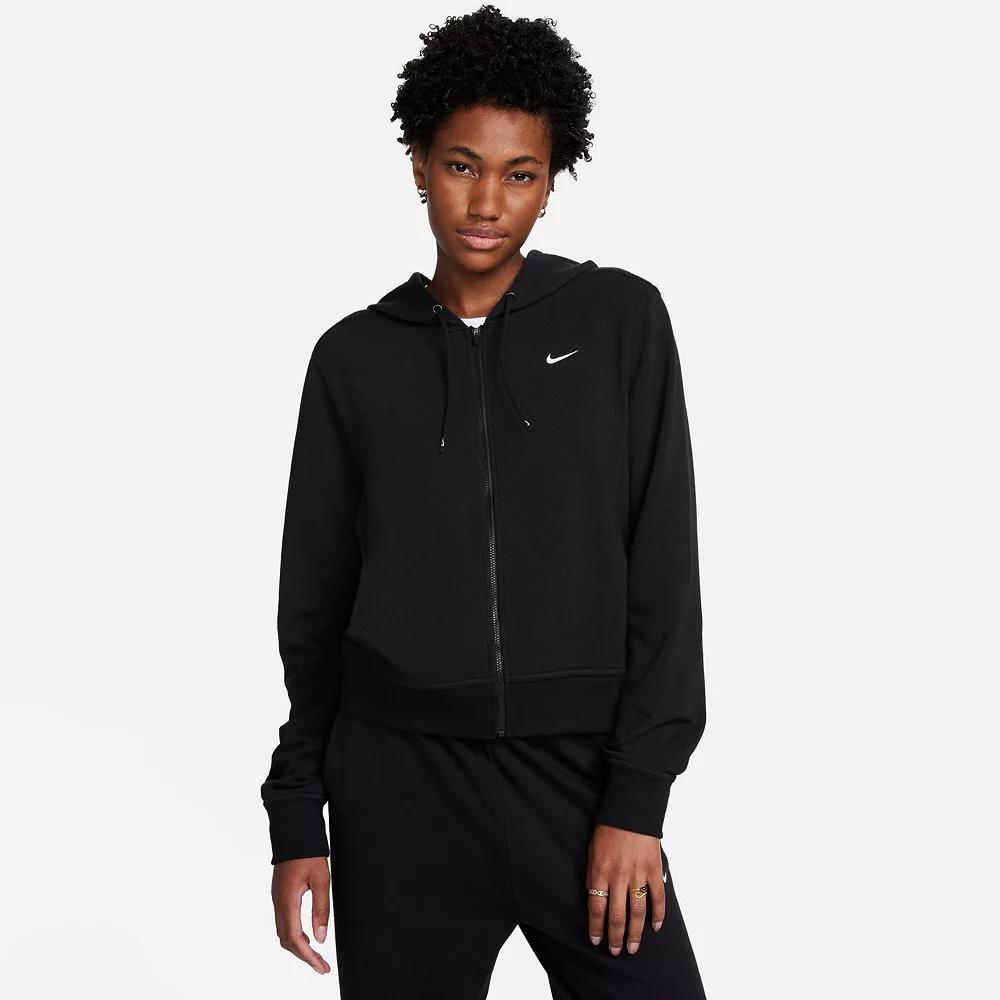 Nike Women's One Dri-FIT French Terry Full-Zip Hoodie in Black/Black Size XL Cotton/Polyester/Spandex Product Image