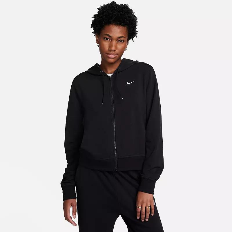 Nike Women's One Dri-FIT French Terry Full-Zip Hoodie in Black/Black Size XL Cotton/Polyester/Spandex Product Image