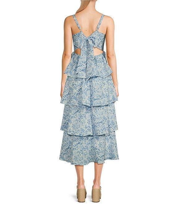 Blu Pepper Floral Print Square Neck Tie Back Layered Midi Dress Product Image