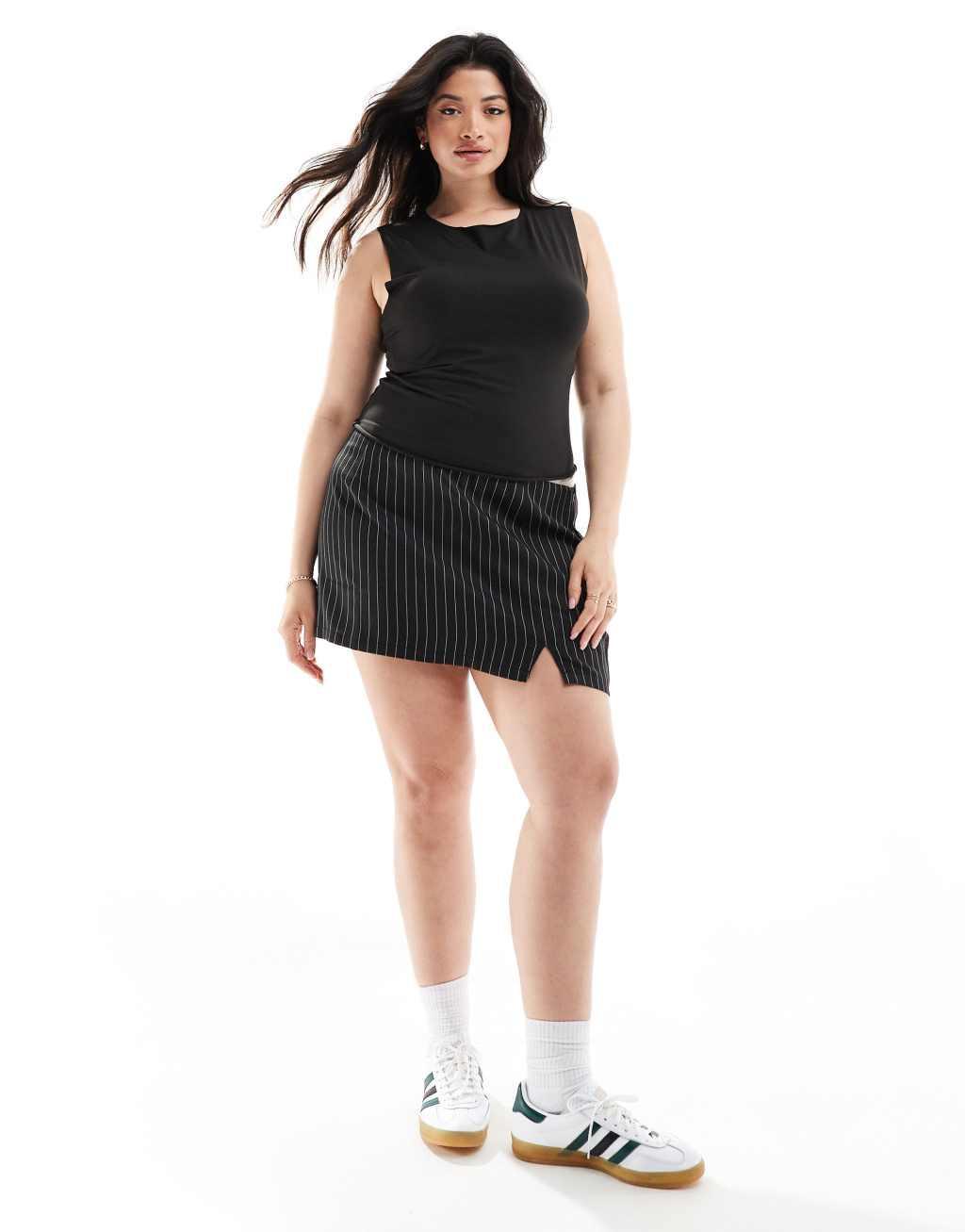 ASOS DESIGN Curve second skin slash neck tank top in black Product Image