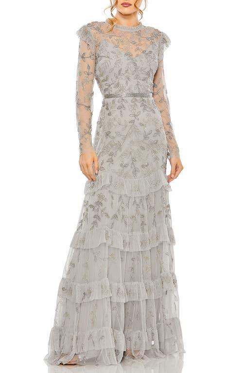 Womens High Neck Floral Embellished Gown Product Image
