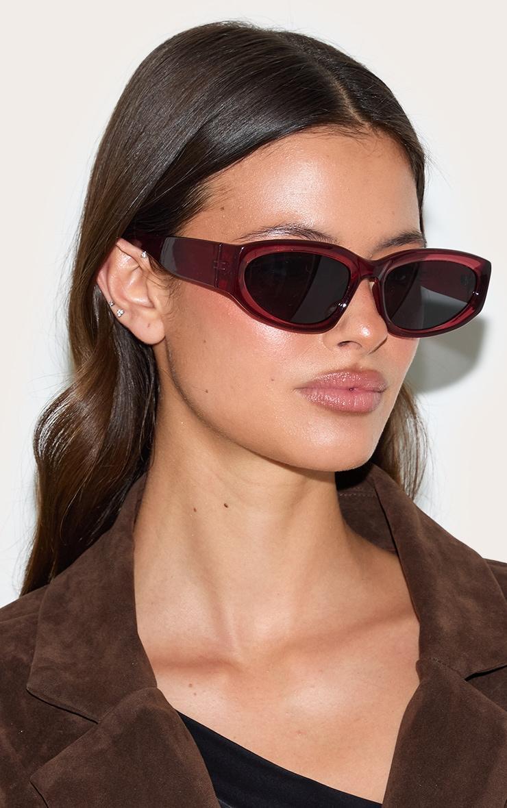 Burgundy Crystal Chunky Angled Sunglasses Product Image