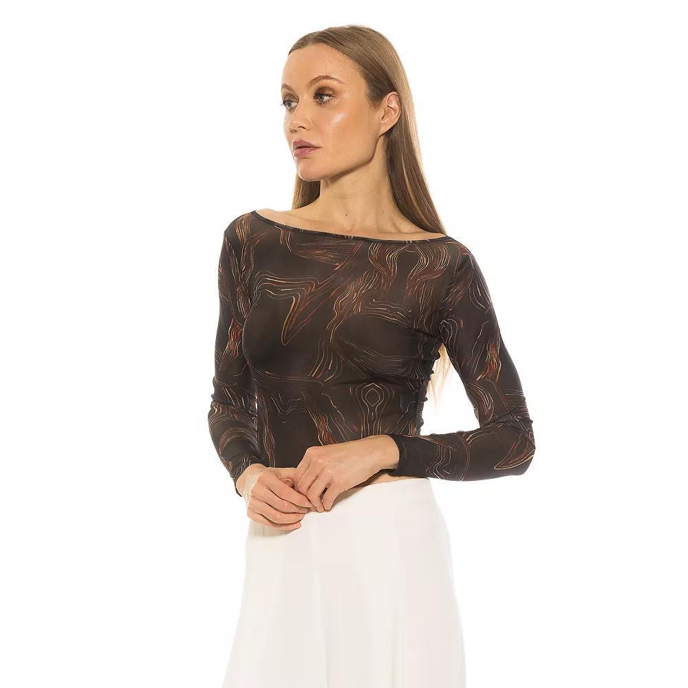 Women's ALEXIA ADMOR Opal Boatneck Sheer Mesh Long Sleeve Top, Size: XL, Black Team Product Image