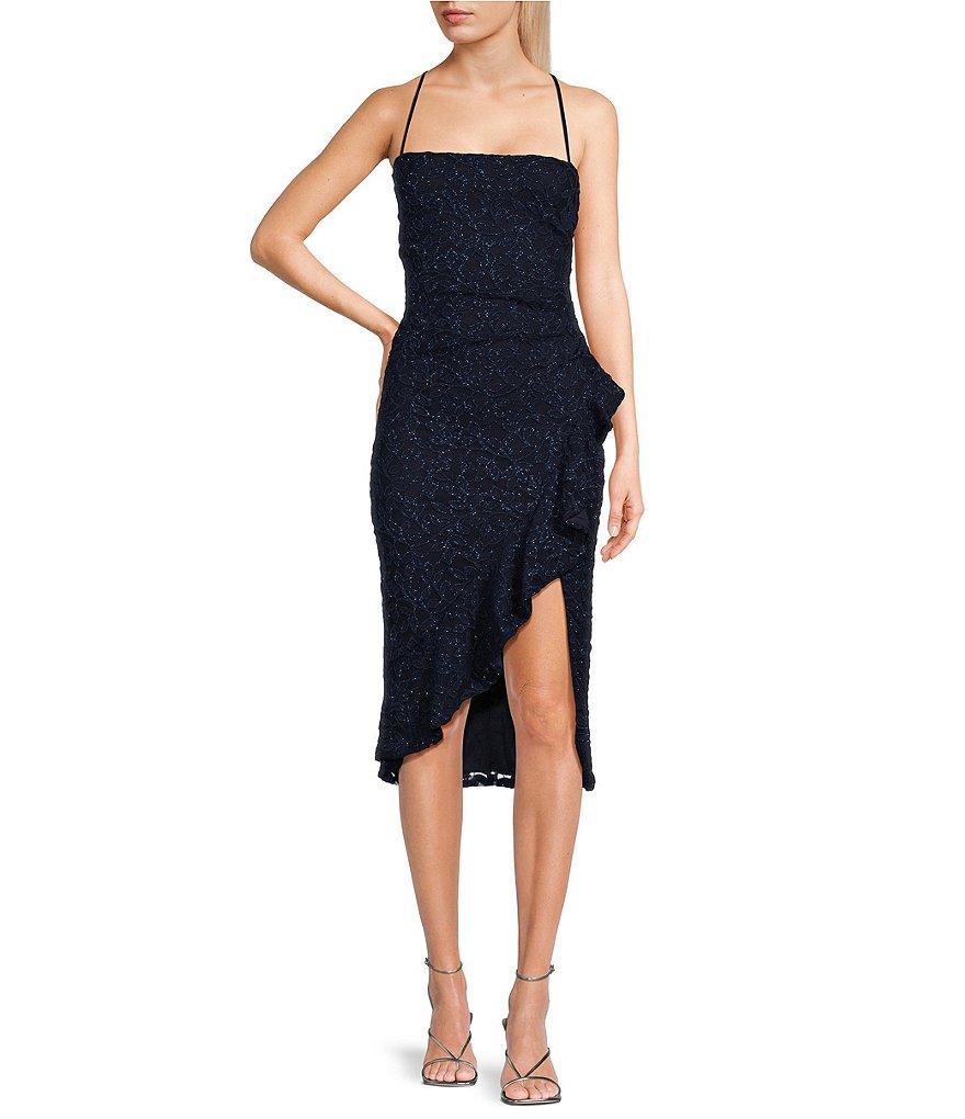 Honey and Rosie Floral Lace Asymmetrical Hem Ruffle Trim Dress Product Image
