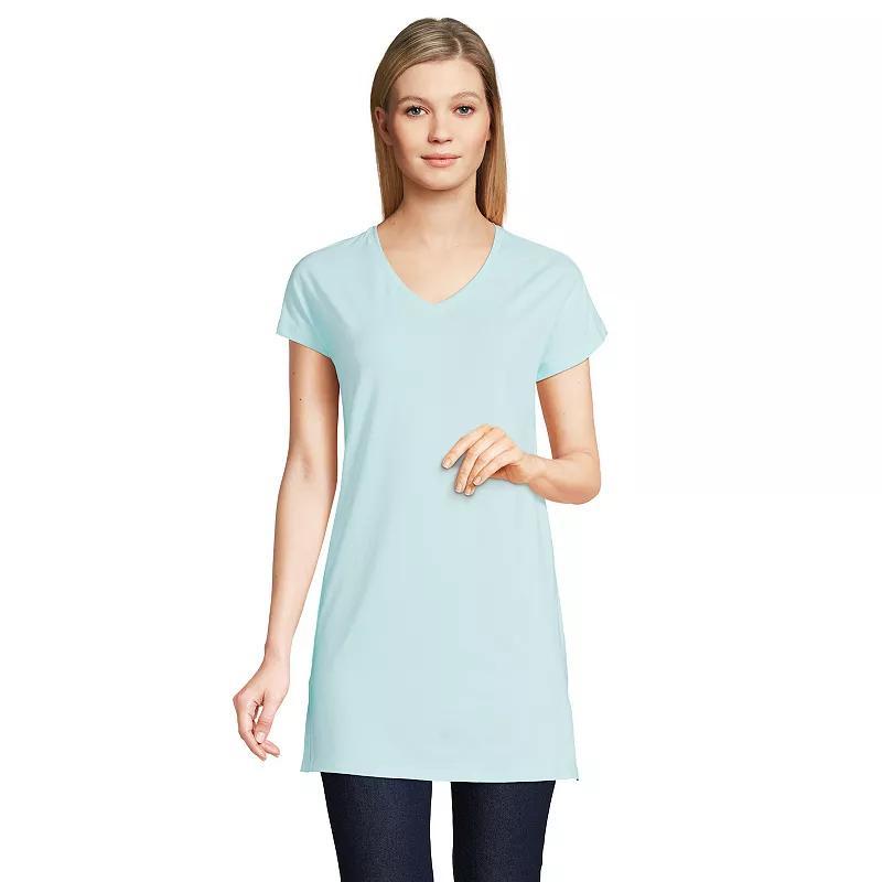 Womens Lands' End Jersey Extra Long V-Neck Tunic, Women's, Size: Medium, Pale Grey Blue Product Image