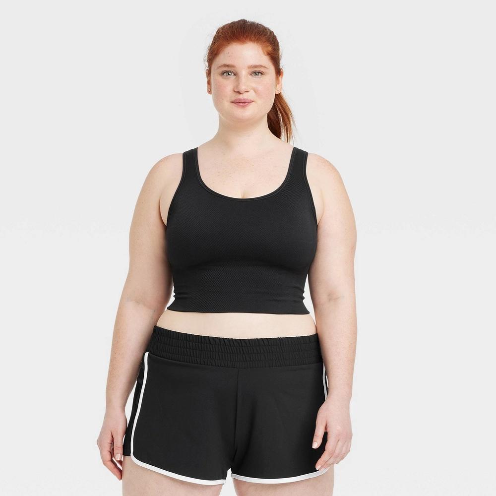 Women's Seamless Cropped Tank Top - All In Motion™ Black L: Moisture Wicking, Midweight, Pullover, Knit Product Image