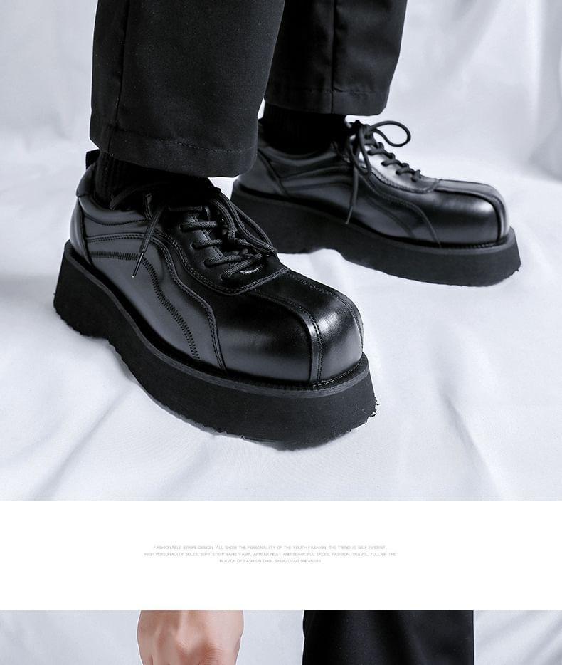 Platform Plain Lace-Up Faux Leather Shoes Product Image