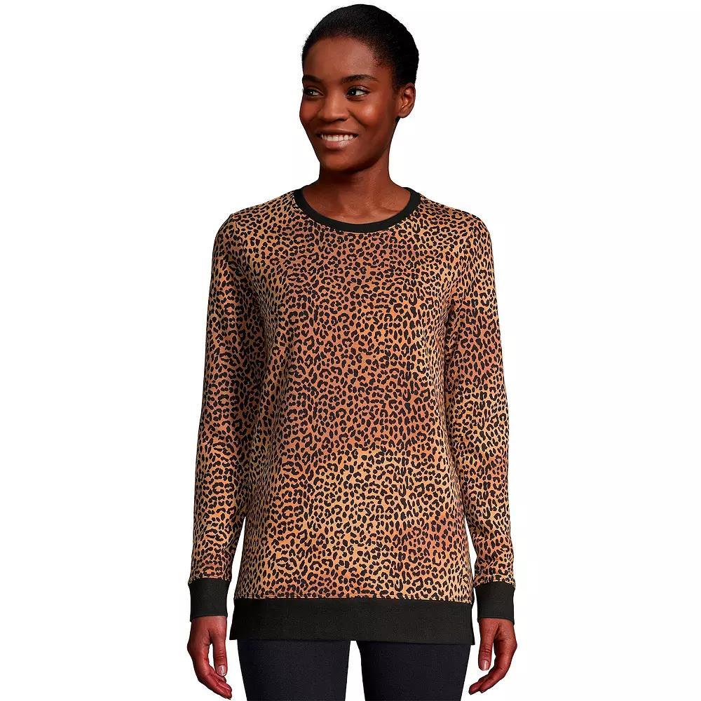 Women's Lands' End Serious Sweats Crewneck Sweatshirt Tunic, Size: XS, Tawny Brown Leopard Product Image