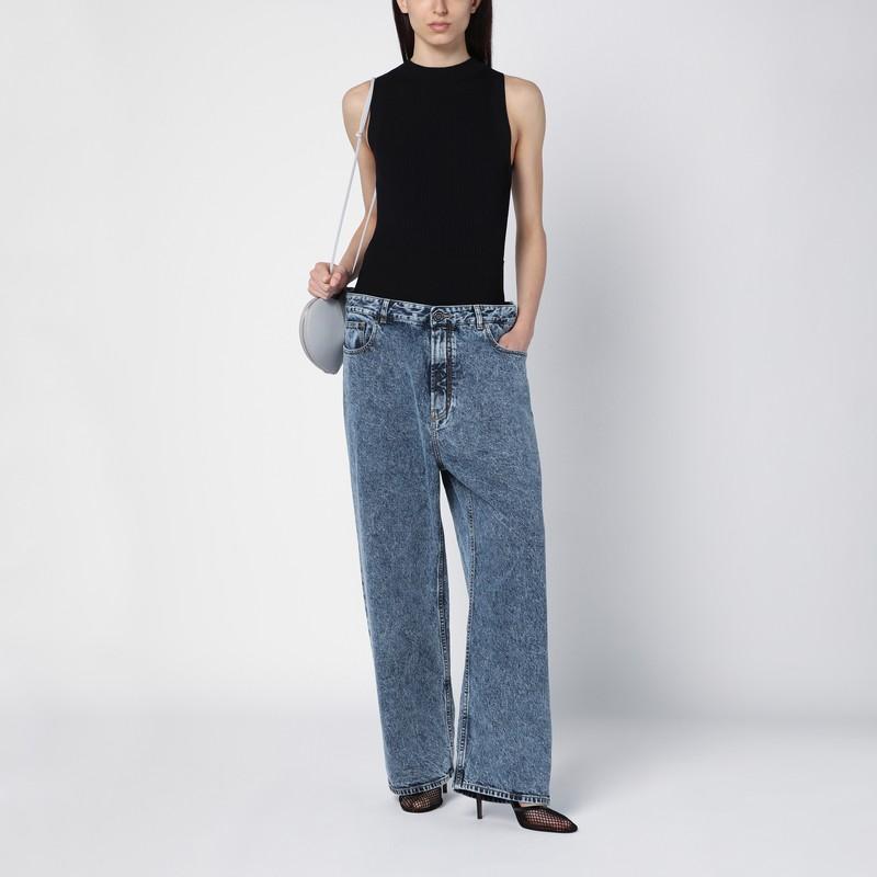ALAÏA Wide Denim Jeans With Knitted Band In Blue Product Image