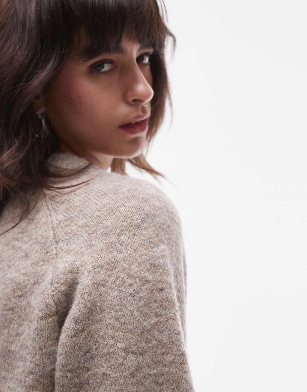 Topshop knit T-shirt in oat Product Image