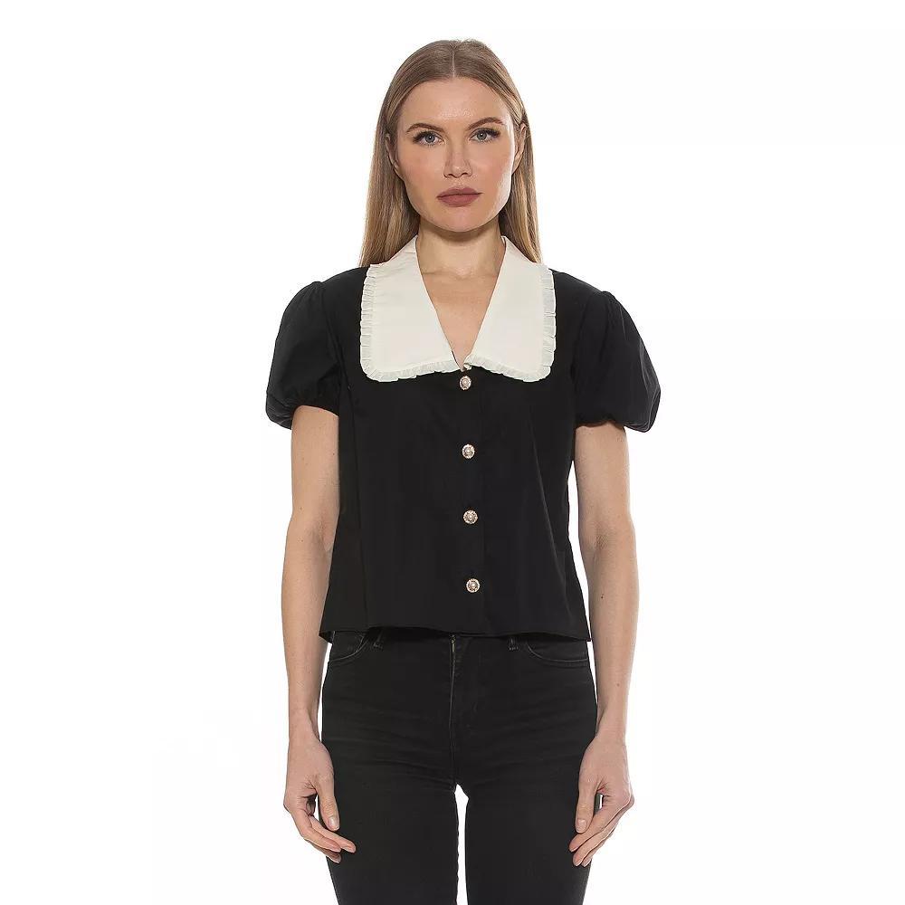 Women's ALEXIA ADMOR Sandra Short Sleeve Top with Embellished Button, Size: 8, Pink Product Image