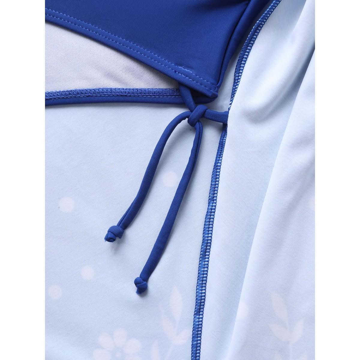 Plus Size Anti-Float Tie Floral Print Embroidered Swim Dress Women's Swimwear Mediumblue Beach Bodycon Overlap Collar High stretch Curve Swim Dresses BloomChic 22-24/3X Product Image