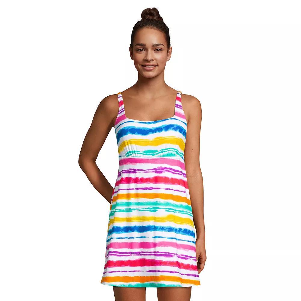 Womens Lands End Tummy Control UPF 50 Squareneck One-Piece Swim Dress Product Image