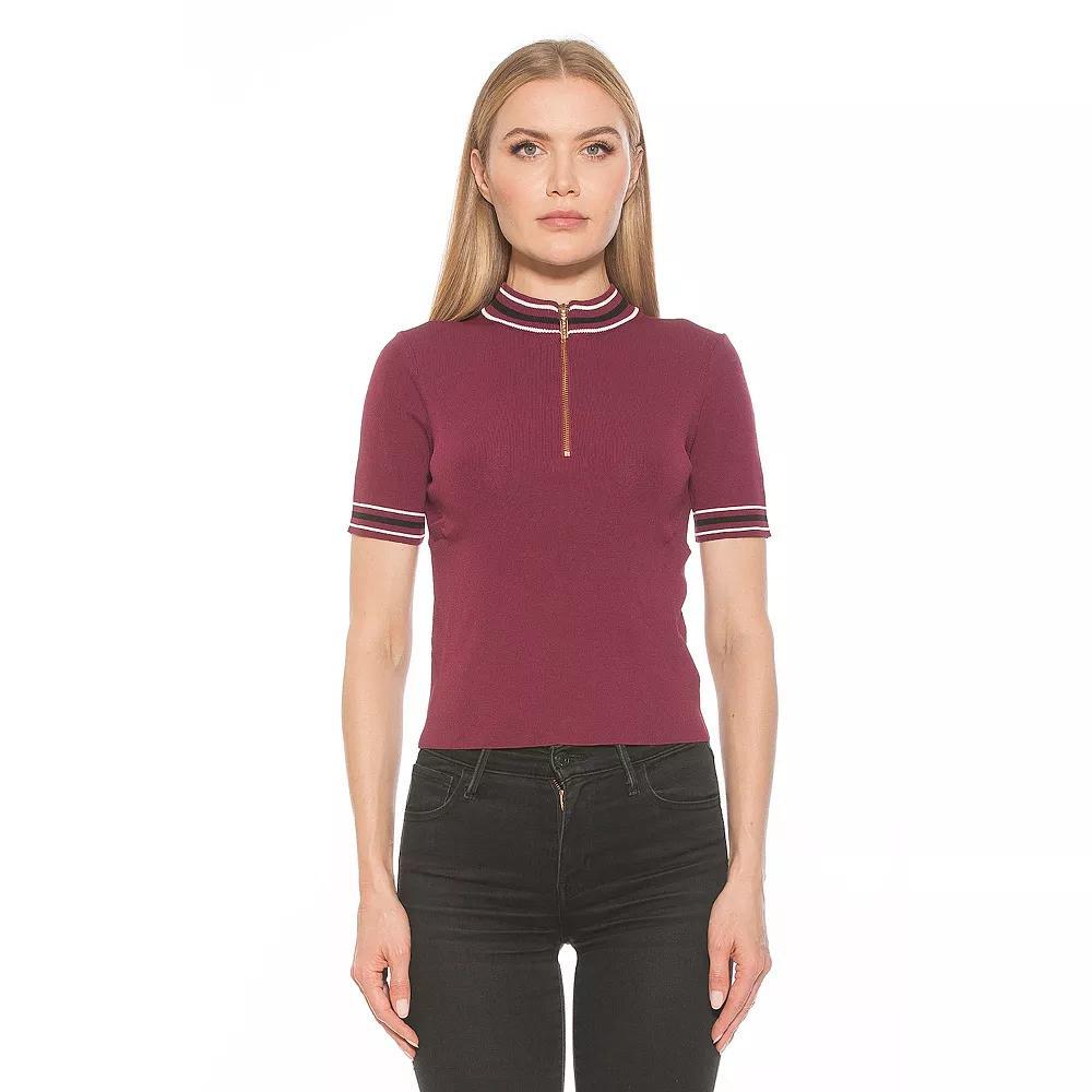 Women's ALEXIA ADMOR Phoebe Knit 1/4-Zip Short Sleeve Mock Neck Top, Size: XL, Ivory Product Image