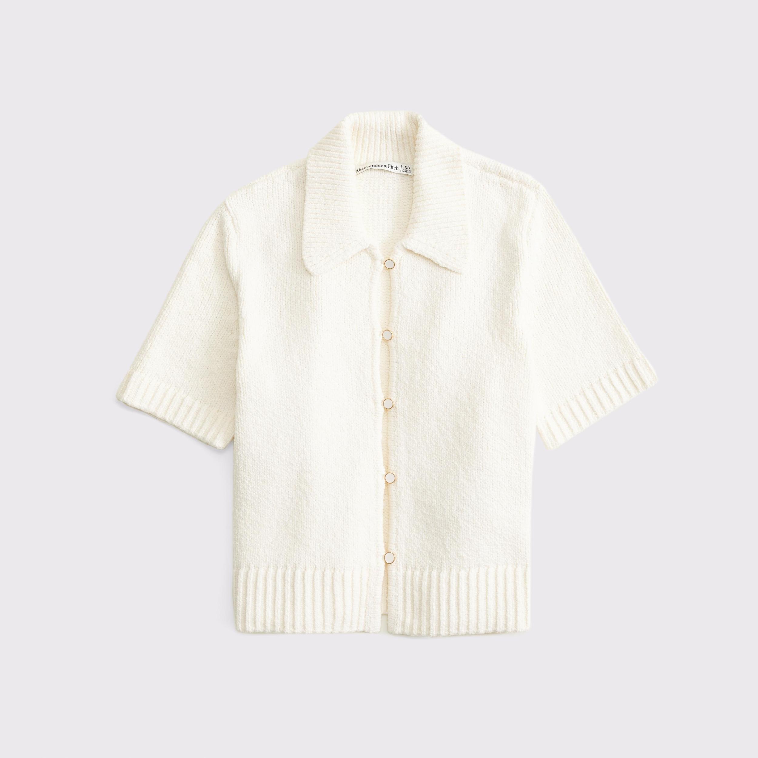 Short-Sleeve Collared Cardigan Product Image