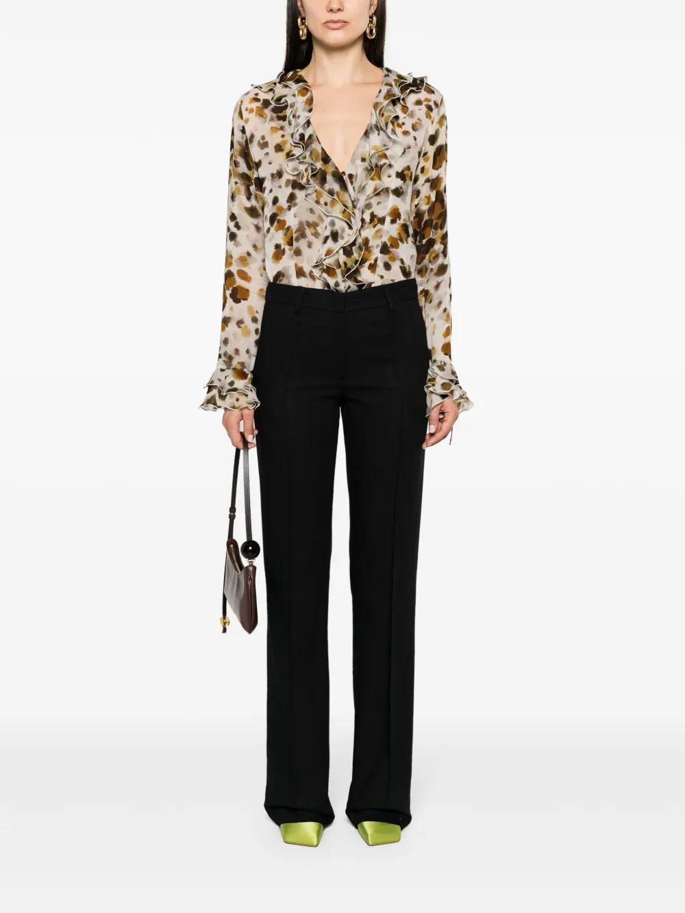 MSGM Abstract-print Chiffon Blouse In Neutrals Product Image
