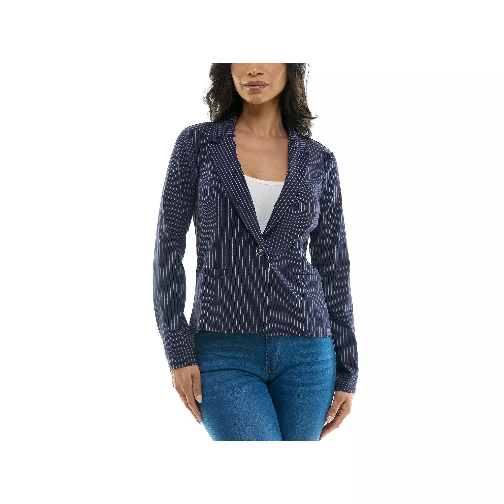 Women's Nina Leonard Cropped Stripe Blazer, Size: Medium, Navy White Product Image