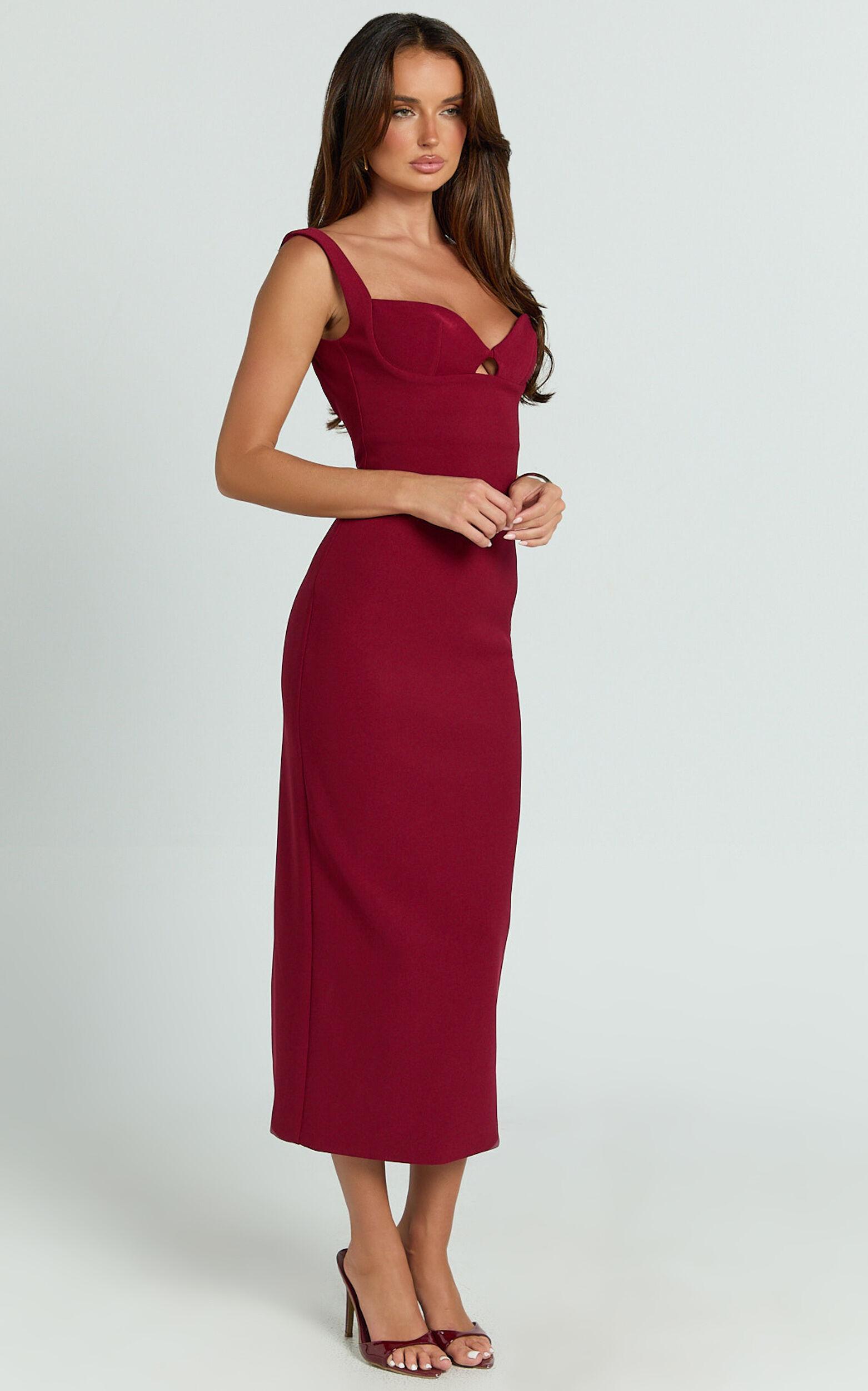 Isabelle Midi Dress - Cut Out Low Back Column Dress in Wine Product Image