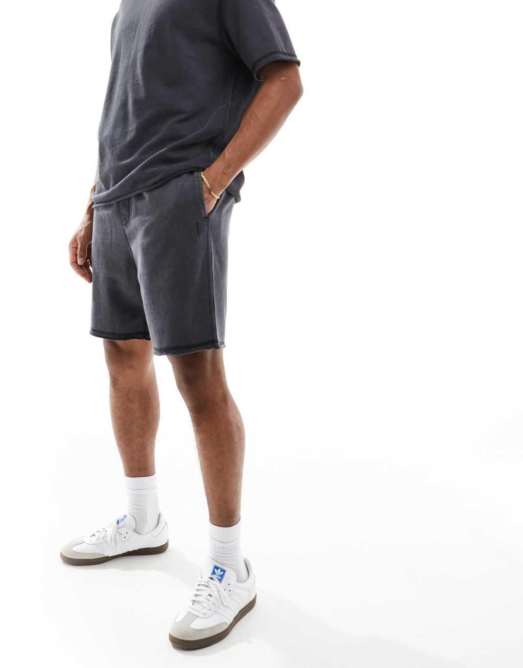 Bershka raw edge washed short in black - part of a set Product Image