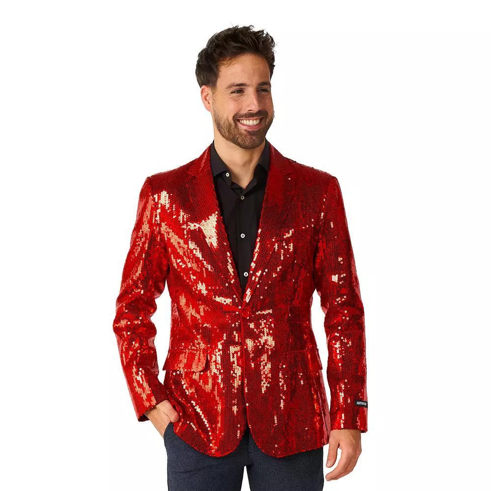 Men's Suitmeister Sequins Red Shiny Slim-Fit Christmas Party Blazer, Size: Medium, Red Sequins Product Image