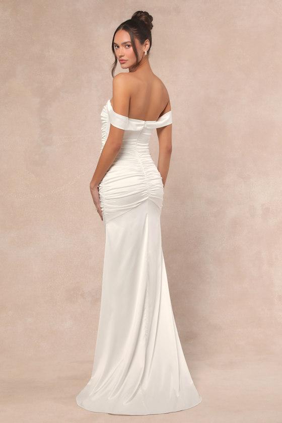 Torri White Satin Off-the-Shoulder Maxi Dress Product Image