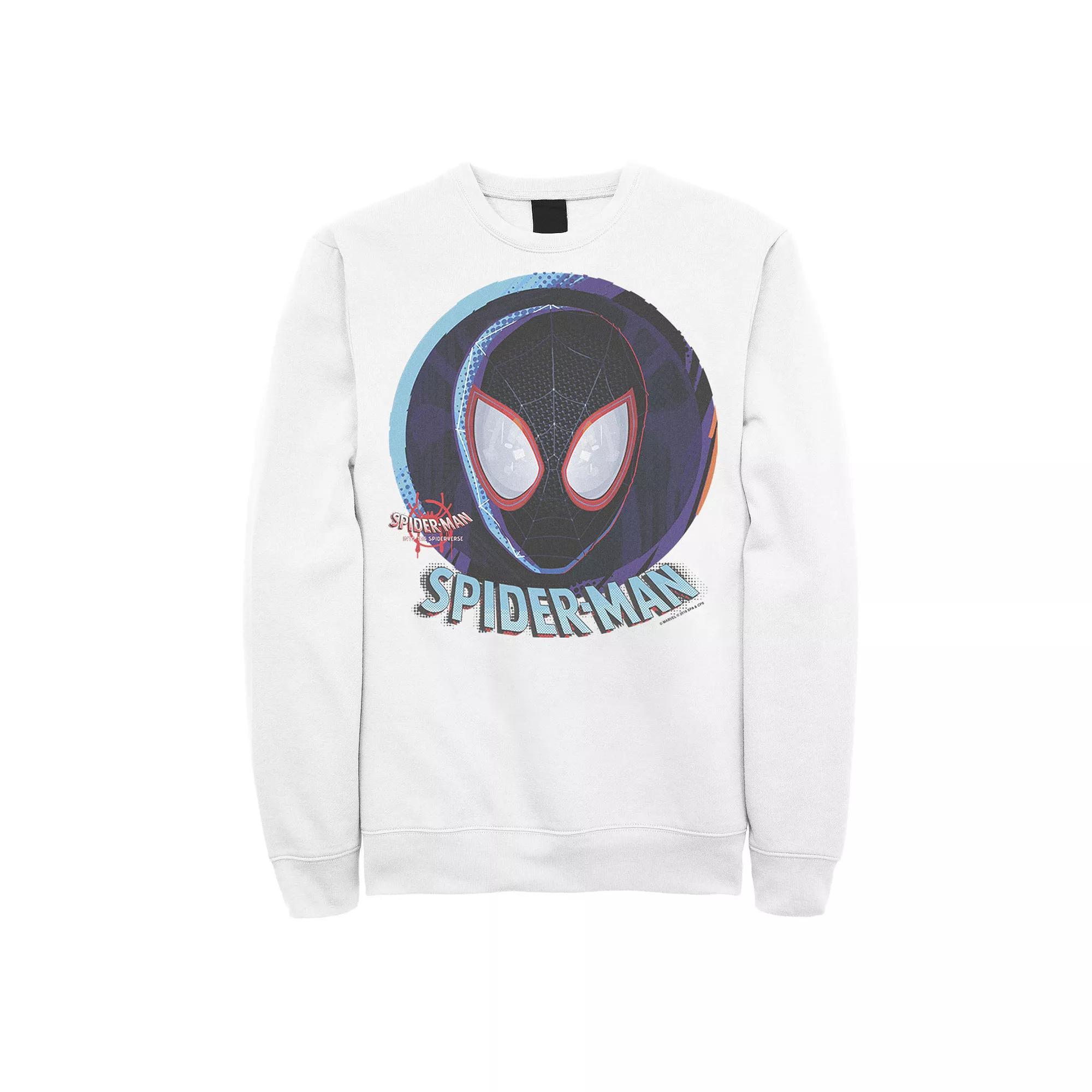Men's Marvel Spiderverse Mask In Sphere Graphic Fleece Pullover, Size: XL, White Product Image