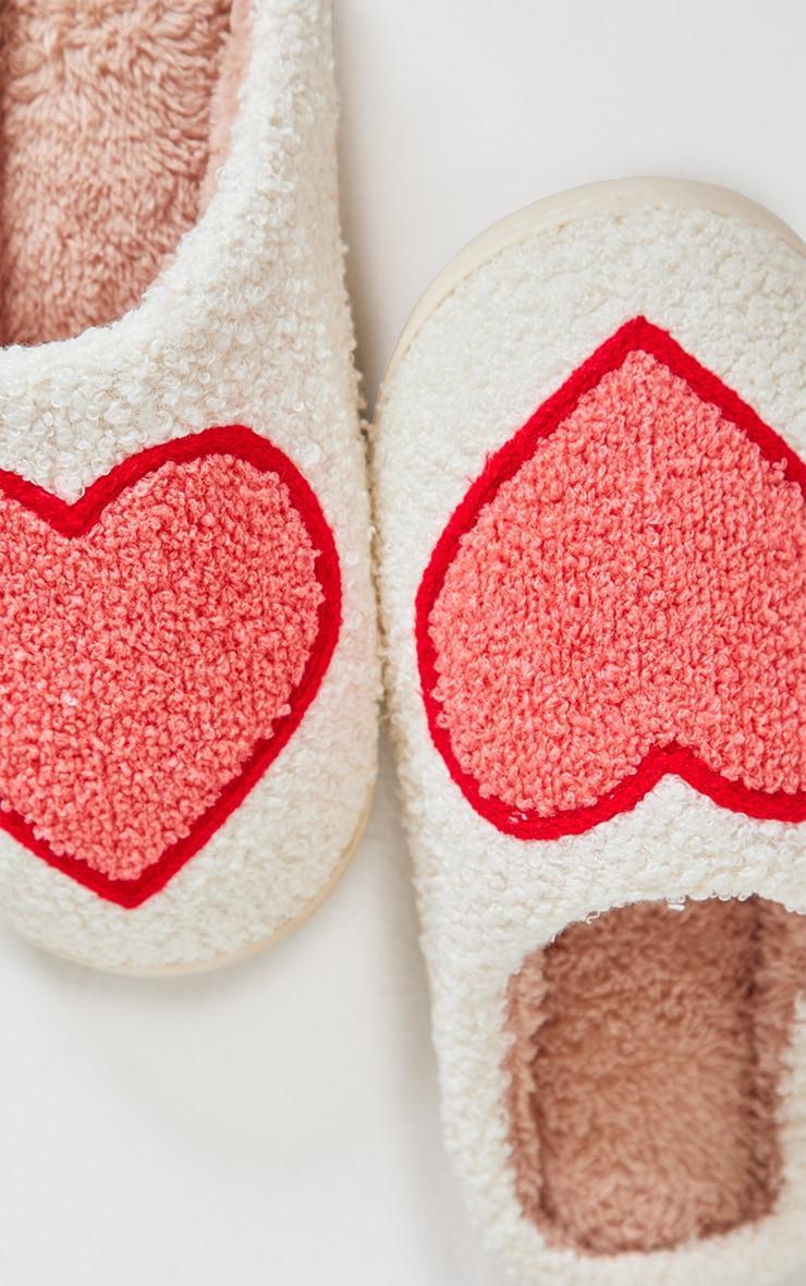 Cream Borg Heart Slippers Product Image
