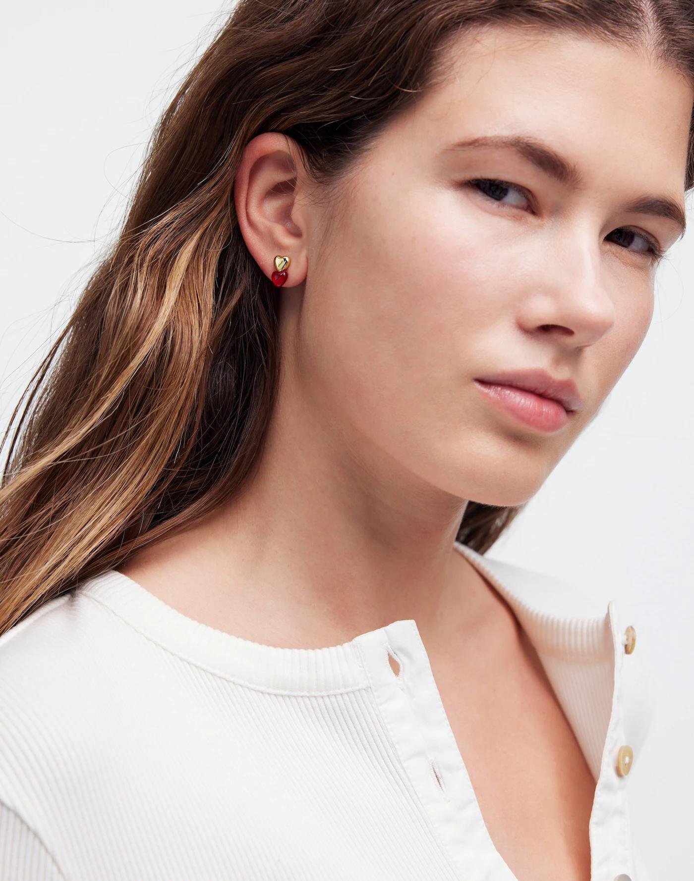 Glass Heart Drop Stud Earrings Product Image