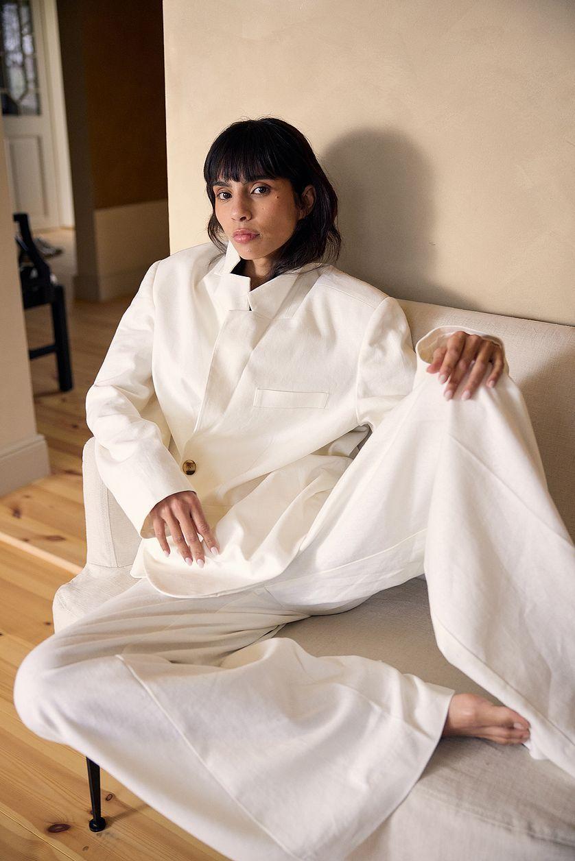 Linen Blend Wide Mid Waist Pants Product Image