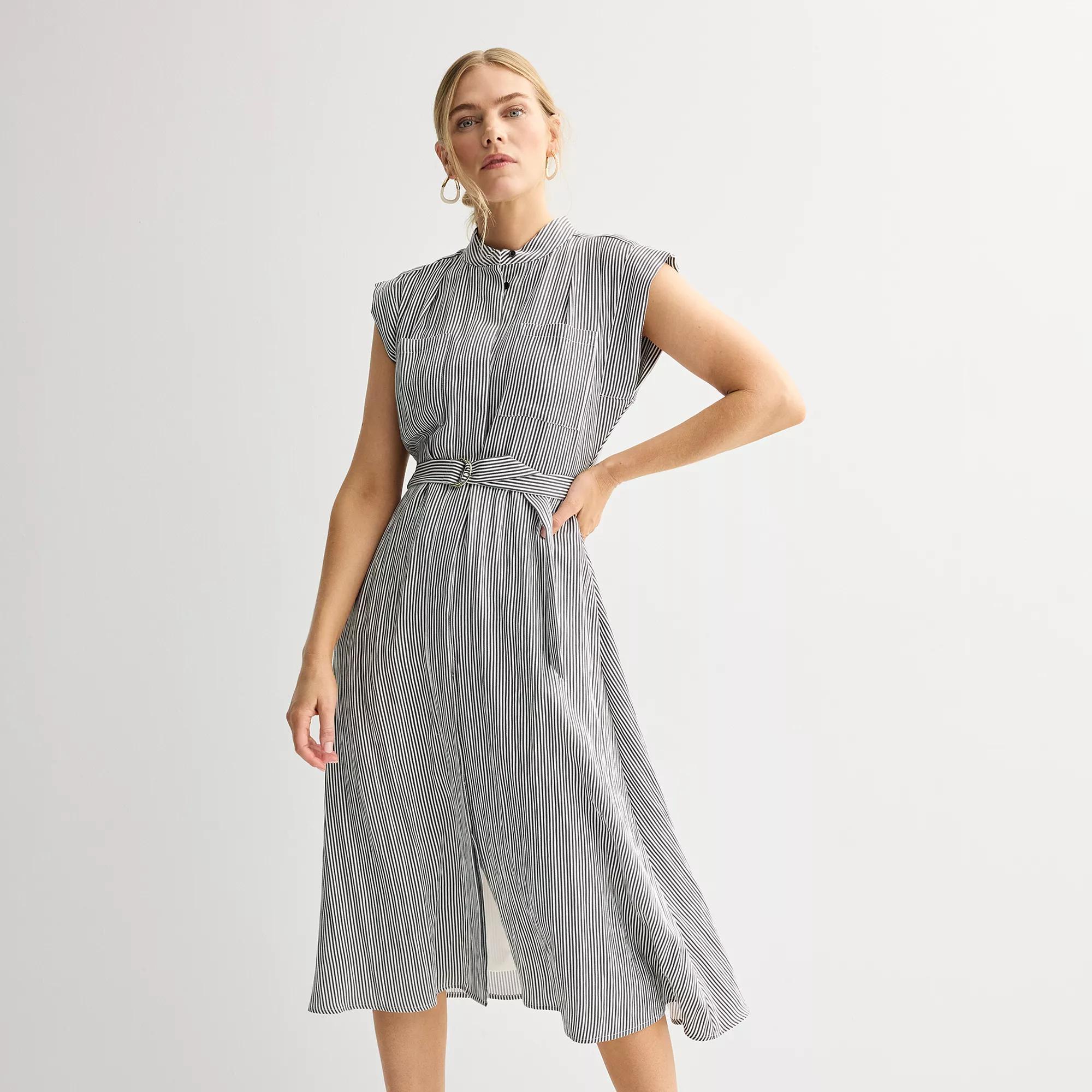 Petite Nine West Cap Sleeve Shirt Dress, Womens Product Image