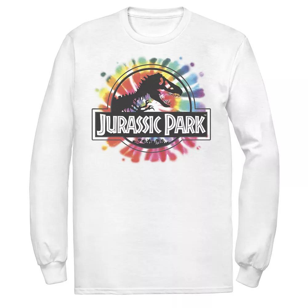 Men's Jurassic Park Classic Logo Tie Dye Long Sleeve Graphic Tee, Size: Medium, White Product Image