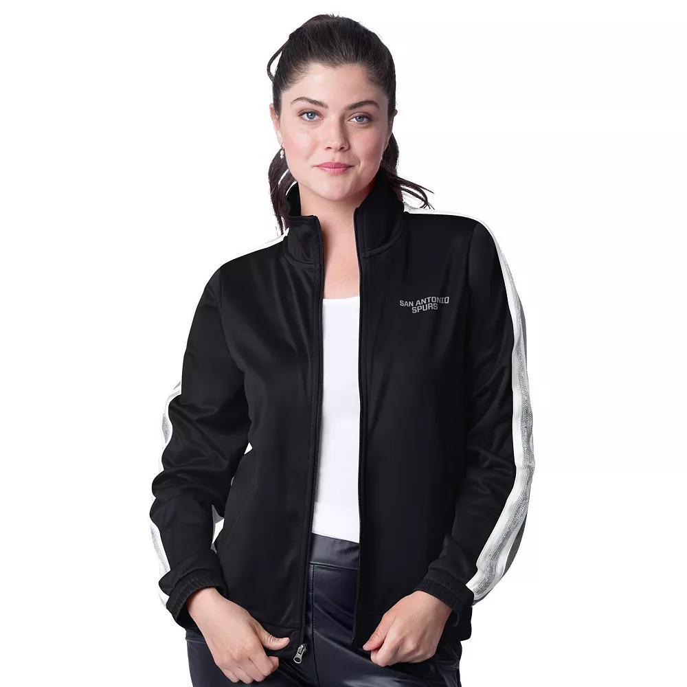 Women's G-III 4Her by Carl Banks Black/Silver San Antonio Spurs Rebel Sequin Bling Full-Zip Track Jacket, Size: Large Product Image