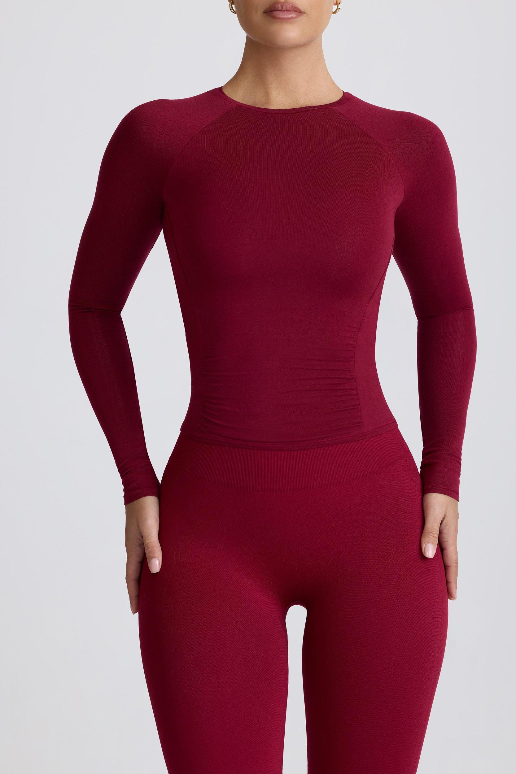 Tencel™ Modal Ruched Long-Sleeve Top in Burgundy Product Image