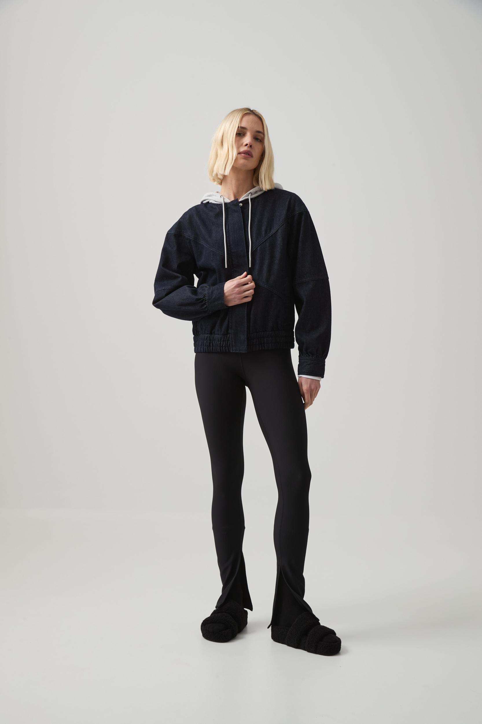 Cropped Hooded Denim Jacket Product Image