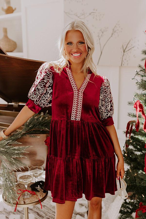 Charmed Moments Velvet Mini Dress in Wine Product Image