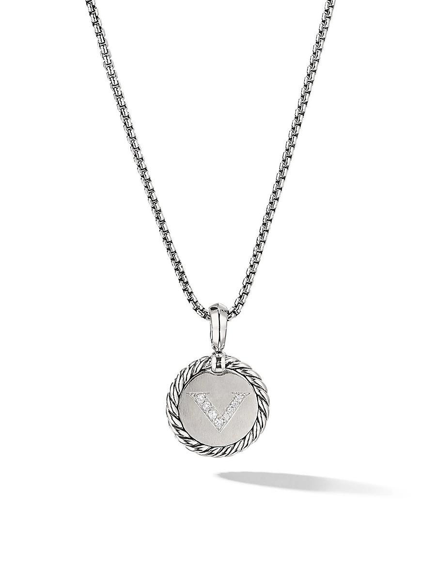 David Yurman Sterling Silver Cable Collectibles Initial Charm Necklace with Diamonds, 18 Product Image