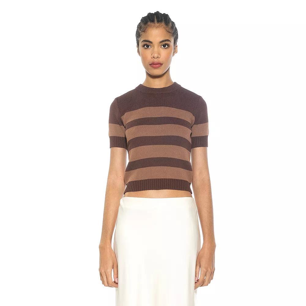 Women's ALEXIA ADMOR Pat Classic Knit Stripped Top, Size: Large, Black Ivory Product Image