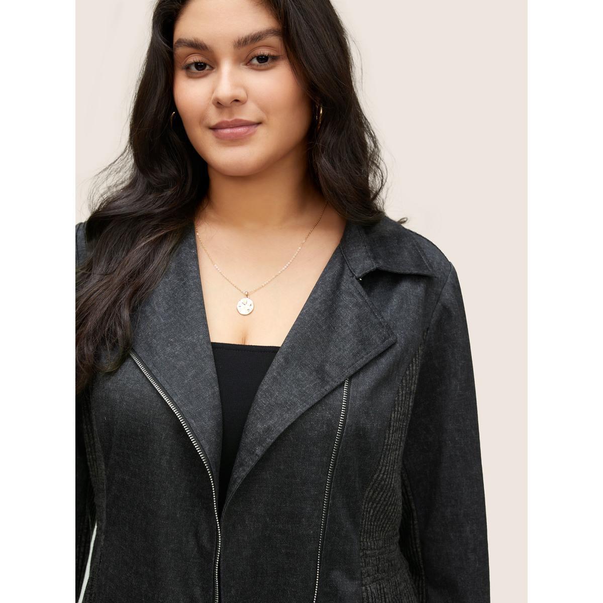 Plus Size Texture Patchwork Rib Knit Zipper Jacket Women DarkGray Non Side seam pocket Everyday Jackets BloomChic 14-16/1X Product Image